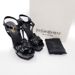 Saint Laurent Tribute Black Patent Leather Platform Heels EU 37.5
